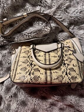 Michael Kors MK Snake-Print Satchel in Cream and Black Crossbody 2-n-1